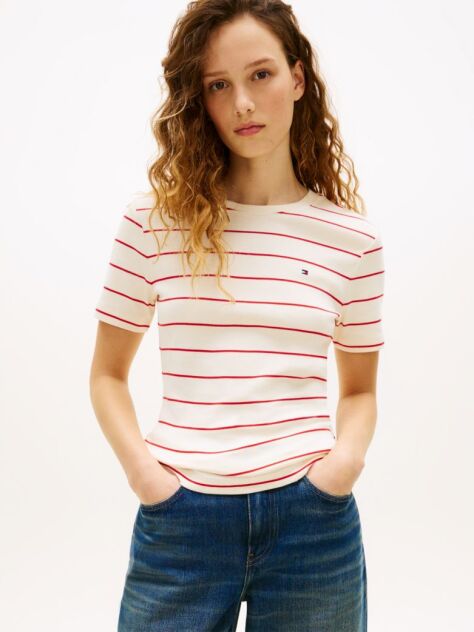 Multi Ριμπ T-Shirt Σε Slim Γραμμή Με Κεντητό Σημαιάκι  Γυναίκες