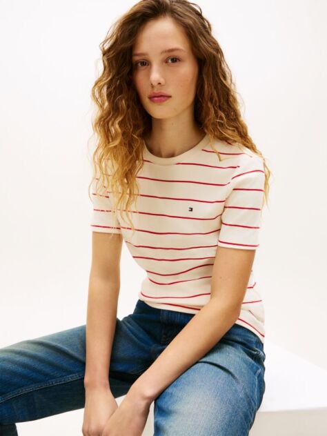 Multi Ριμπ T-Shirt Σε Slim Γραμμή Με Κεντητό Σημαιάκι  Γυναίκες