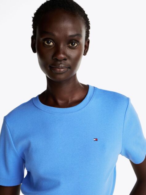 Μπλε Ριμπ T-Shirt Σε Slim Γραμμή Με Κεντητό Σημαιάκι  Γυναίκες