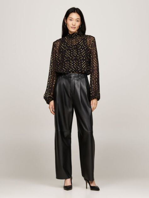 Black Metallic Embroidery Relaxed Sheer Blouse  Women