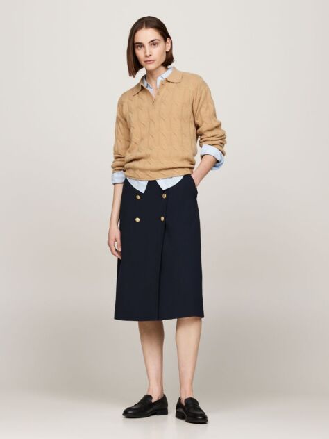 Multi Embossed Button Twill Midi Skirt  Women