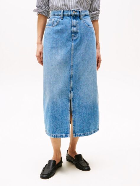 Μπλε Ψηλόμεση Denim Μίντι Φούστα  Γυναίκες