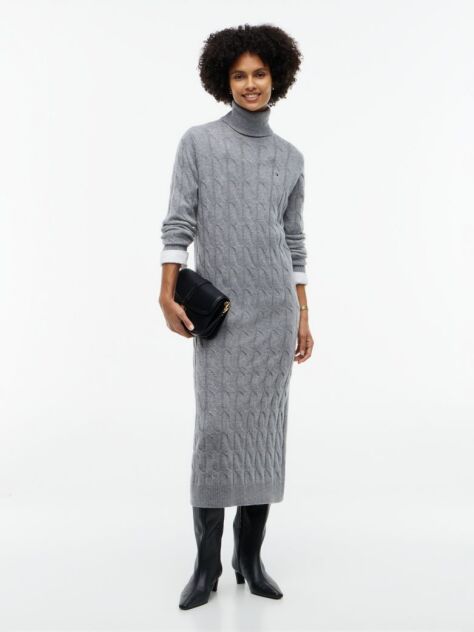 Grey Cable Knit Midi Soft Wool Jumper Dress  Women