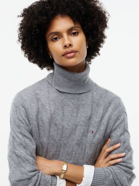Grey Cable Knit Midi Soft Wool Jumper Dress  Women