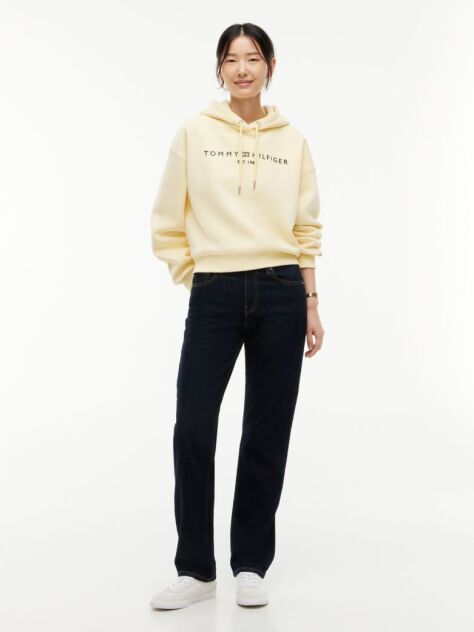 Κίτρινο Άνετο Flex Fleece Φούτερ Με Κεντημένο Λογότυπο  Γυναίκες