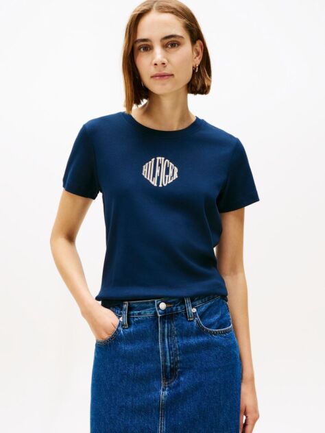 Μπλε T-Shirt Με Λογότυπο Και Στρογγυλή Λαιμόκοψη  Γυναίκες
