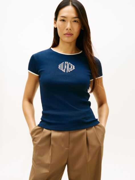 Μπλε T-Shirt Σε Στενή Γραμμή Με Λογότυπο  Γυναίκες