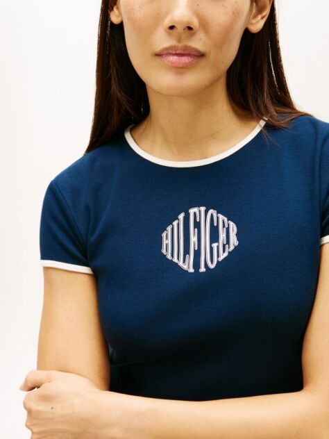 Μπλε T-Shirt Σε Στενή Γραμμή Με Λογότυπο  Γυναίκες