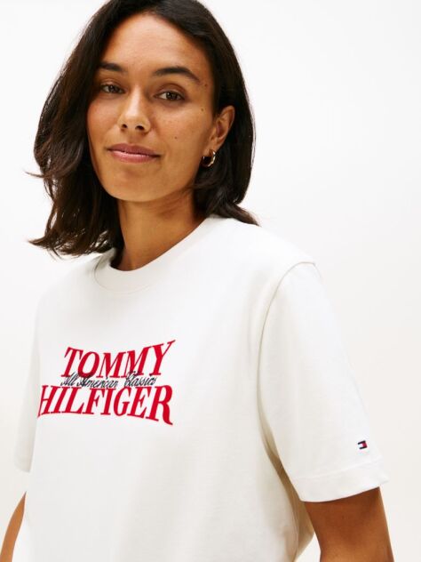 Beige Classic Flock Logo Relaxed T-Shirt  Women