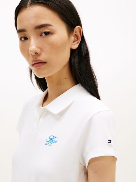 White 1985 Slim Fit Logo Embroidery Polo Shirt  Women