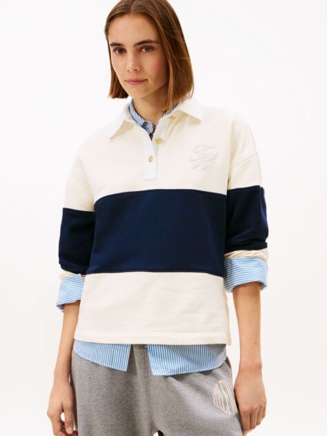 Multi Gold-Tone Button Relaxed Rugby Sweatshirt  Women