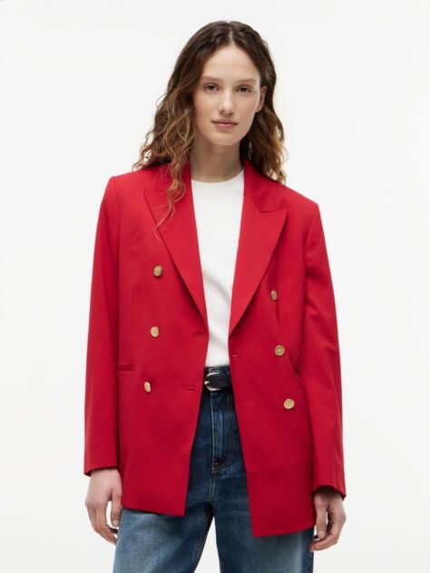 Κόκκινο Άνετο Blazer Με Διπλή Σειρά Κουμπιών Από Μάλλινο Μείγμα  Γυναίκες