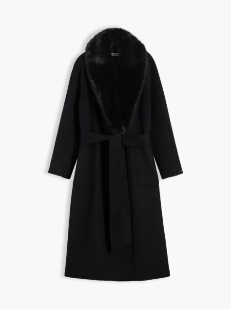 Μαύρο Μάλλινο Άνετο Παλτό Με Γιακά Shawl  Γυναίκες