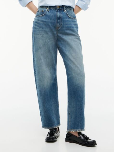 Blue Quinn Mid Rise Barrel Faded Jeans  Women