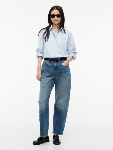Blue Quinn Mid Rise Barrel Faded Jeans  Women