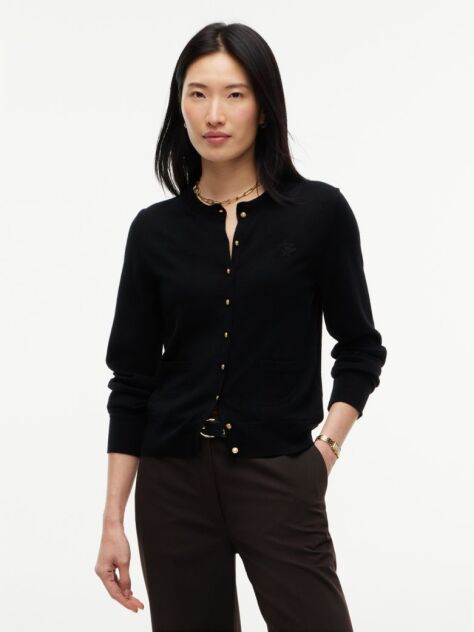 Black Pure Wool Gold-Tone Button Cardigan  Women