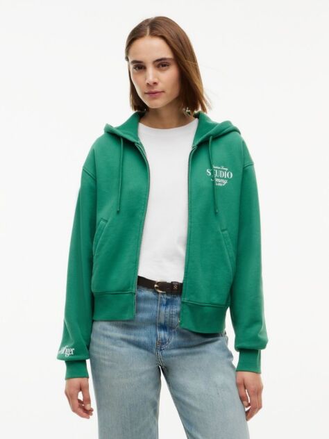 Πράσινο Oversized Hoody Με Φερμουάρ Και Λογότυπο  Γυναίκες