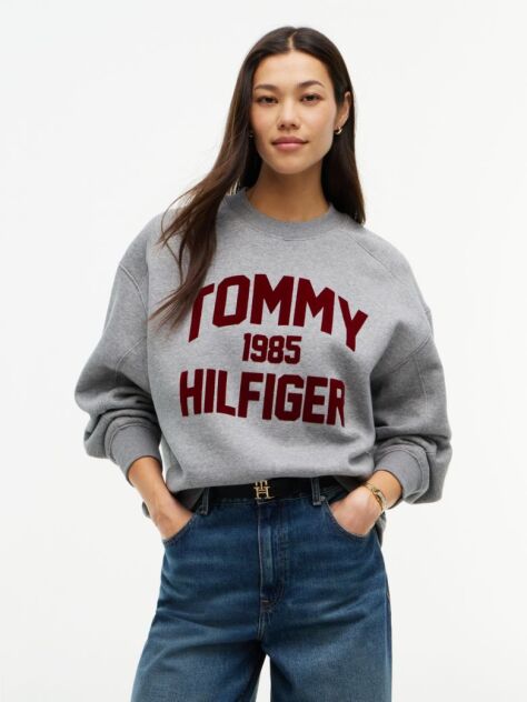 Γκρι Oversized Φούτερ Με Varsity Λογότυπο   Γυναίκες