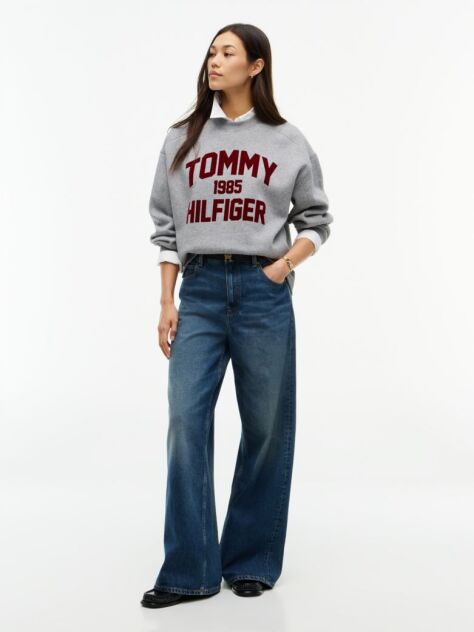 Γκρι Oversized Φούτερ Με Varsity Λογότυπο   Γυναίκες