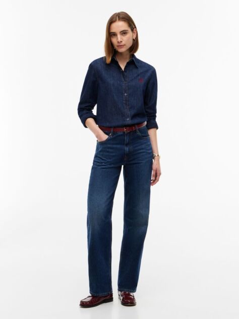 Μπλε Άνετο Denim Πουκάμισο Με Κεντητό Λογότυπο  Γυναίκες