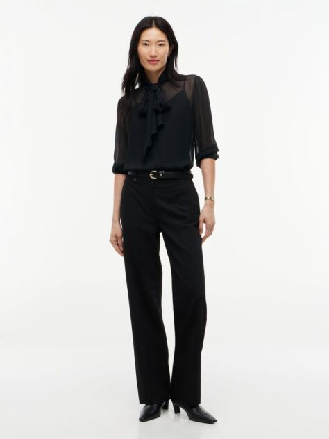 Black Regular Fit Crinkle Georgette Bow Blouse  Women