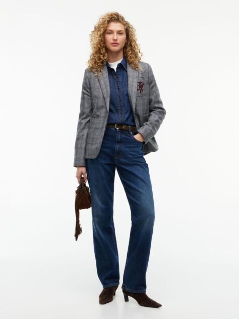 Grey Wool Blend Check Single Breasted Blazer  Women