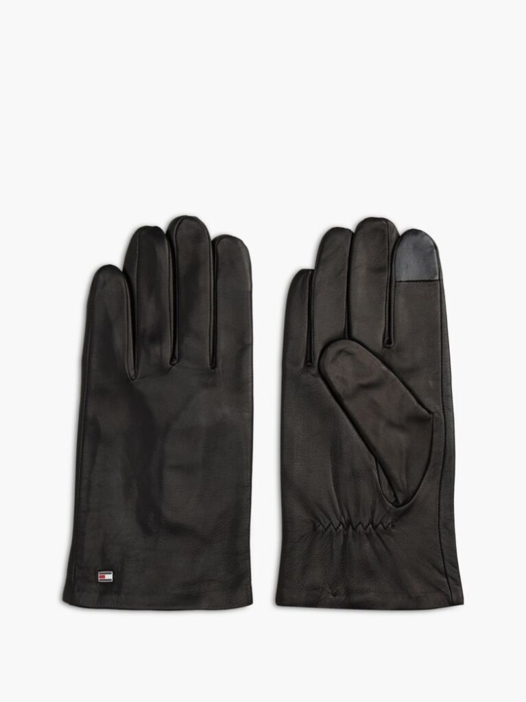 Black Essential Enamel Flag Leather Gloves  Men