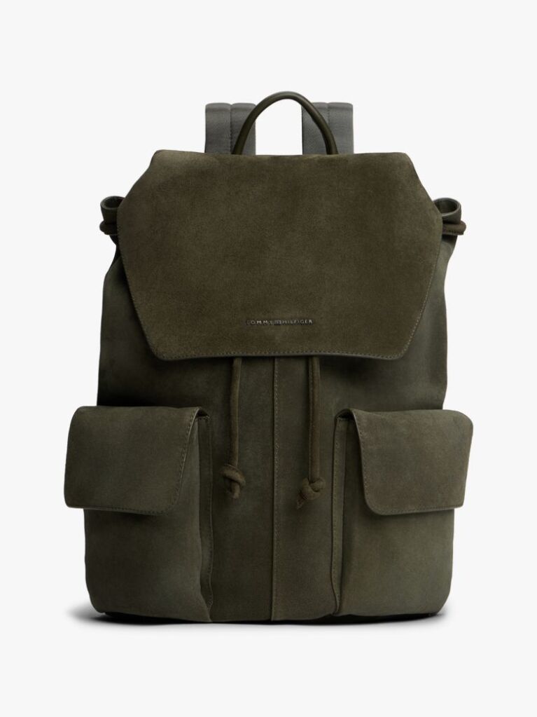 Green Soft Suede Logo Flap Backpack  Men