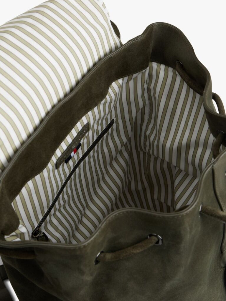 Green Soft Suede Logo Flap Backpack  Men