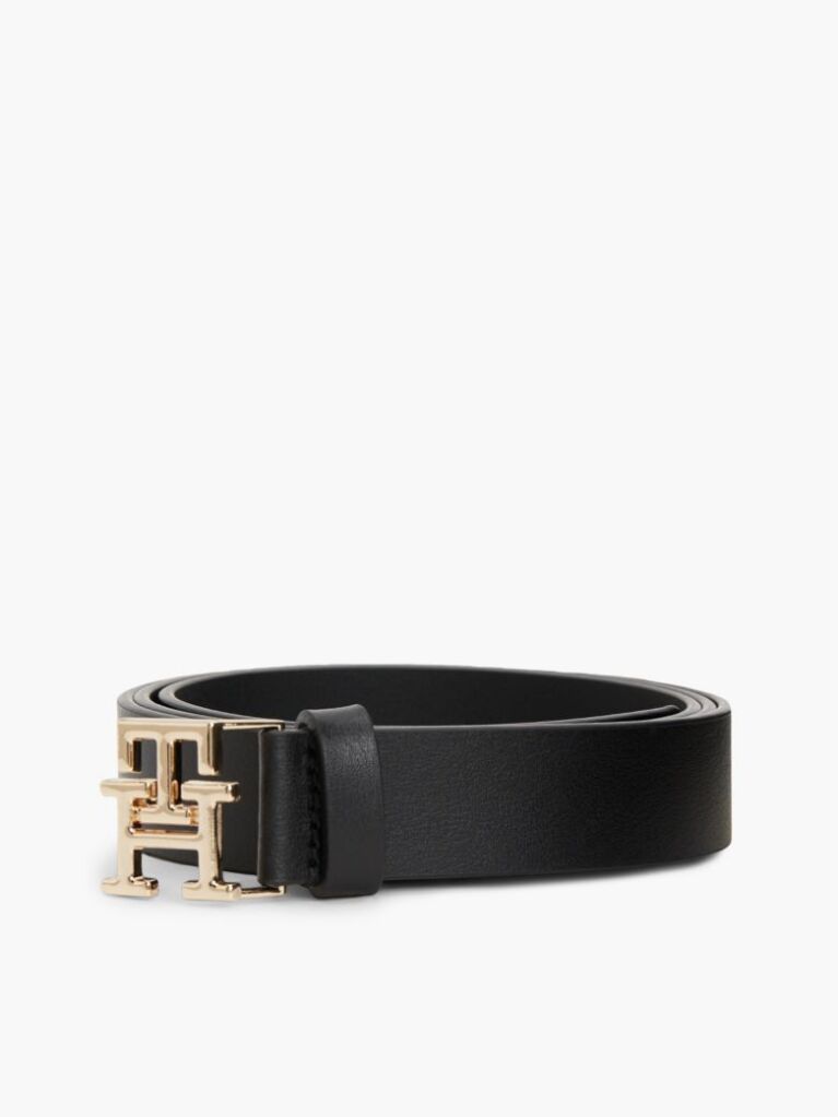 Μαύρο Modern TH Monogram Δερμάτινη Ζώνη Με Αγκράφα  Γυναίκες