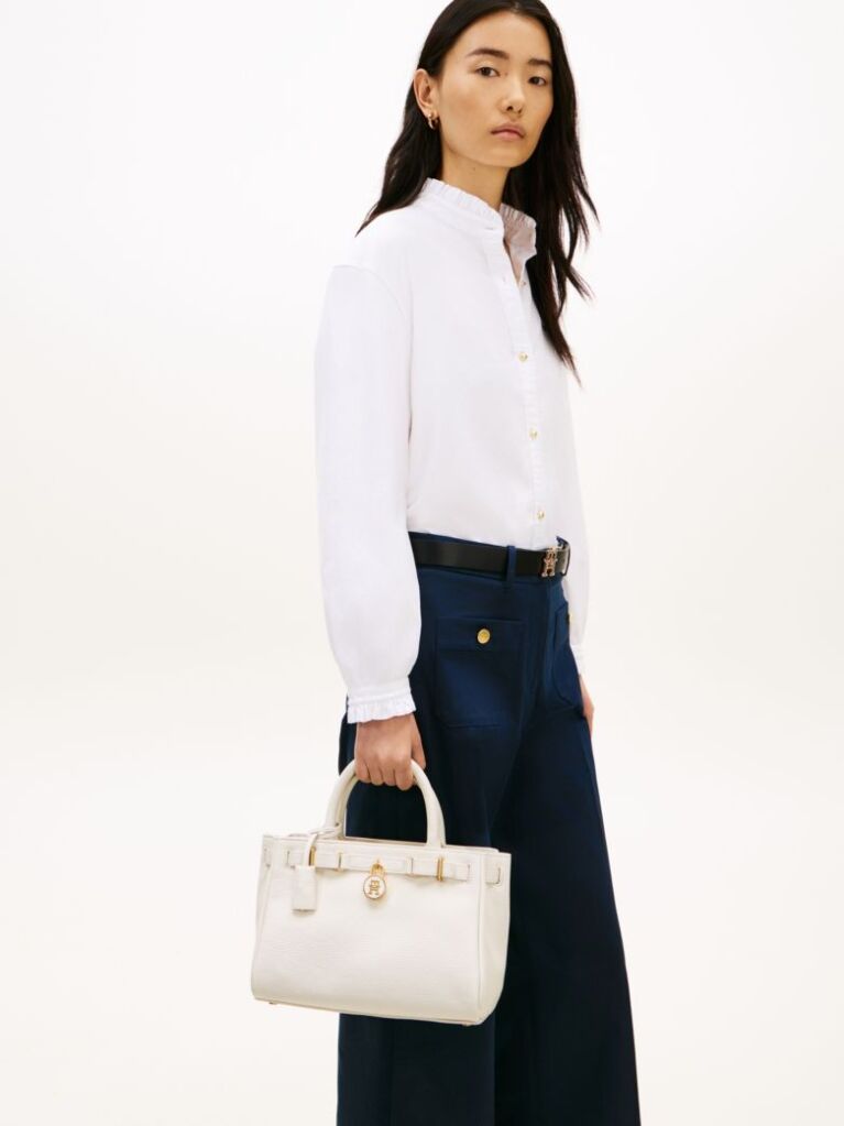 Beige The American Icon Leather Crossbody Mini Tote Bag  Women