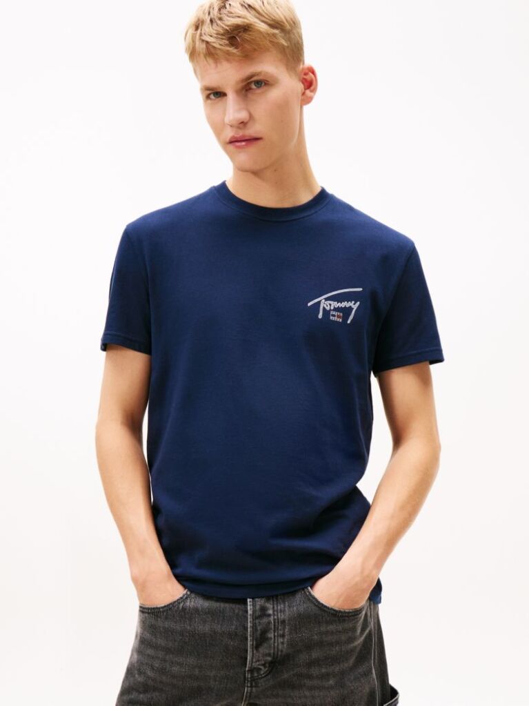 Μπλε T-Shirt Με Κλασική Λαιμόκοψη Και Signature Πίσω Λογότυπο  Άνδρες