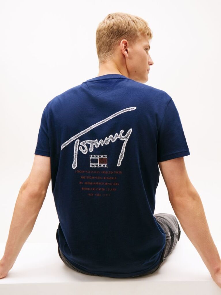 Μπλε T-Shirt Με Κλασική Λαιμόκοψη Και Signature Πίσω Λογότυπο  Άνδρες