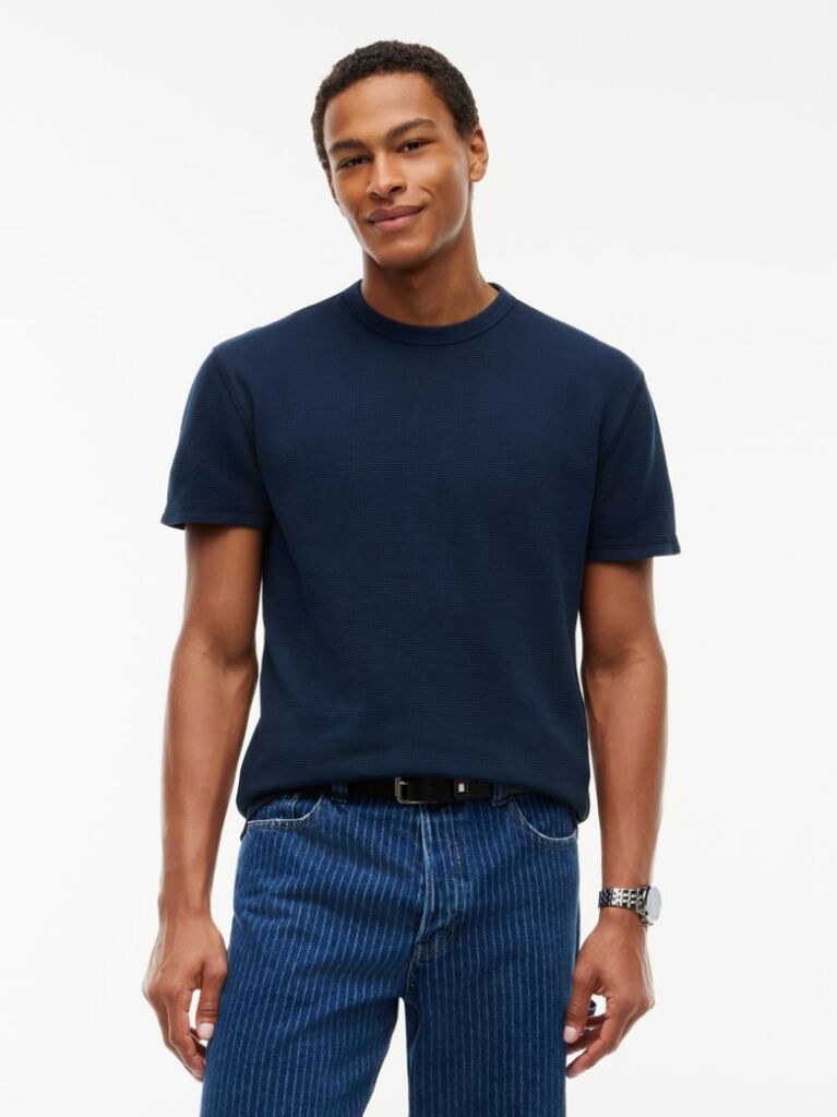 Μπλε Ottoman T-Shirt Με Waffle Πλέξη   Άνδρες