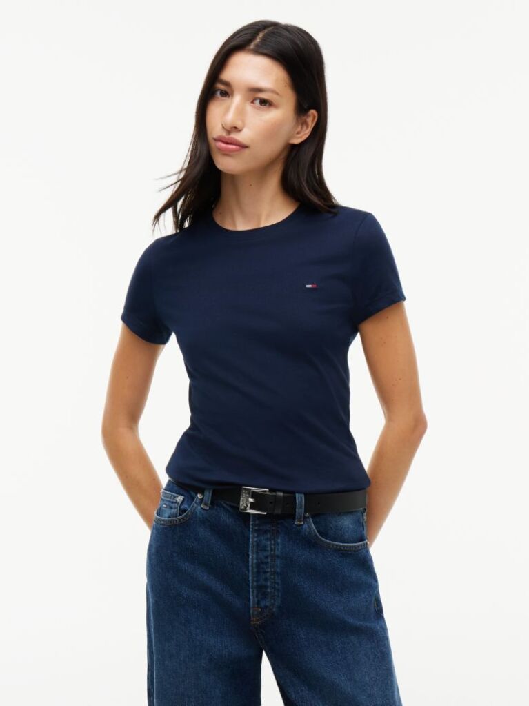 Blue Crew Neck Flag Embroidered T-Shirt  Women