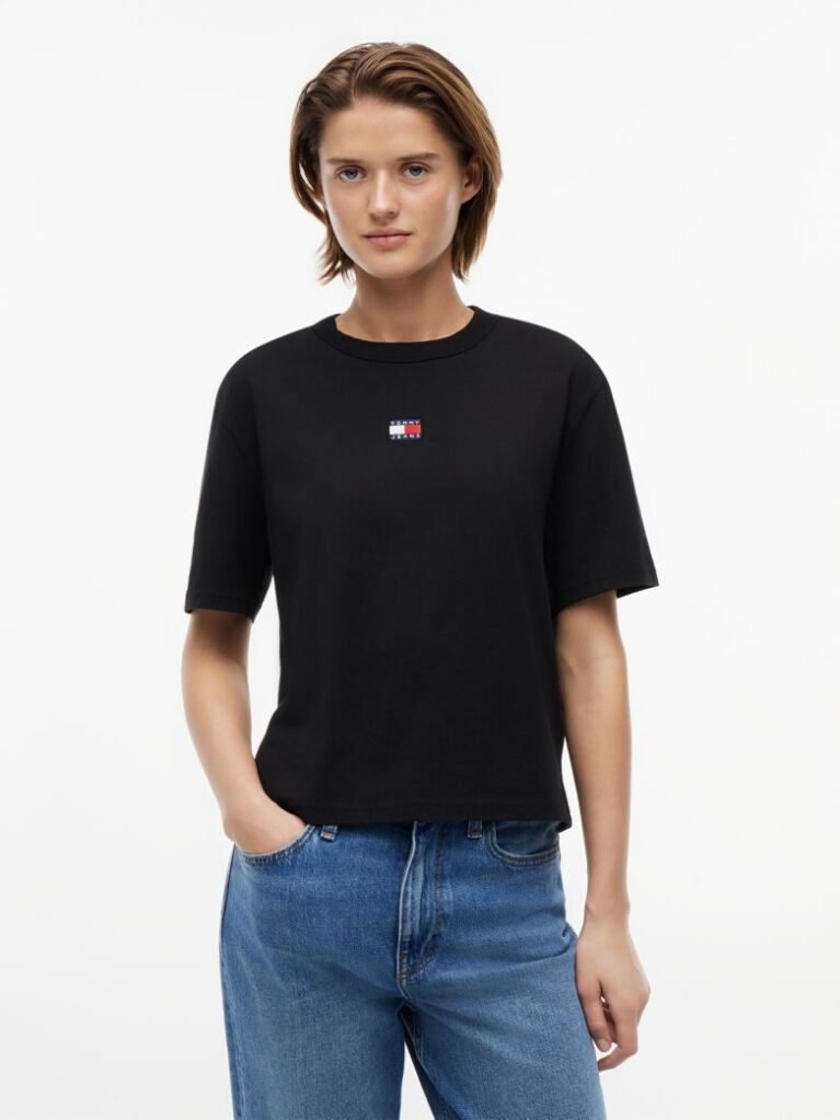 Black Boxy Badge Tee  Women