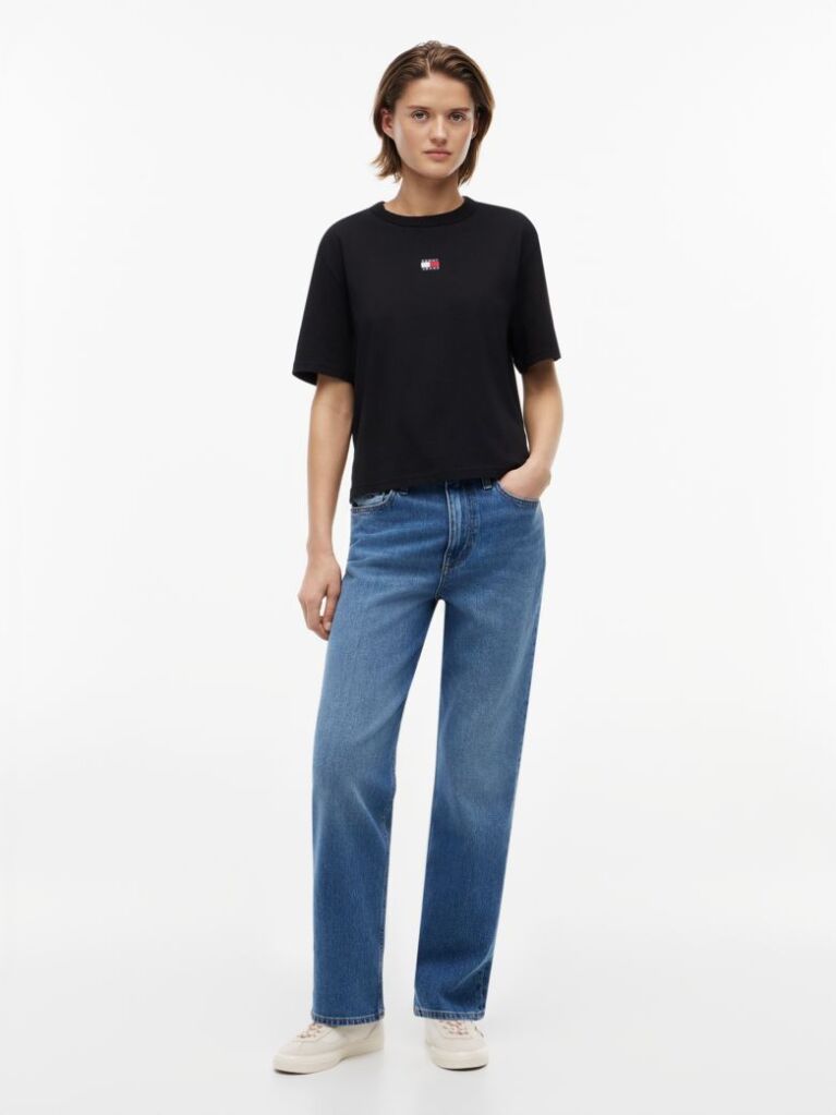 Black Boxy Badge Tee  Women