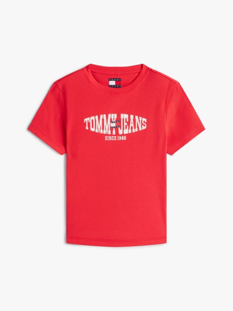 Κόκκινο T-Shirt Ribbed Σε Στενή Γραμμή Με Σημαία  Γυναίκες