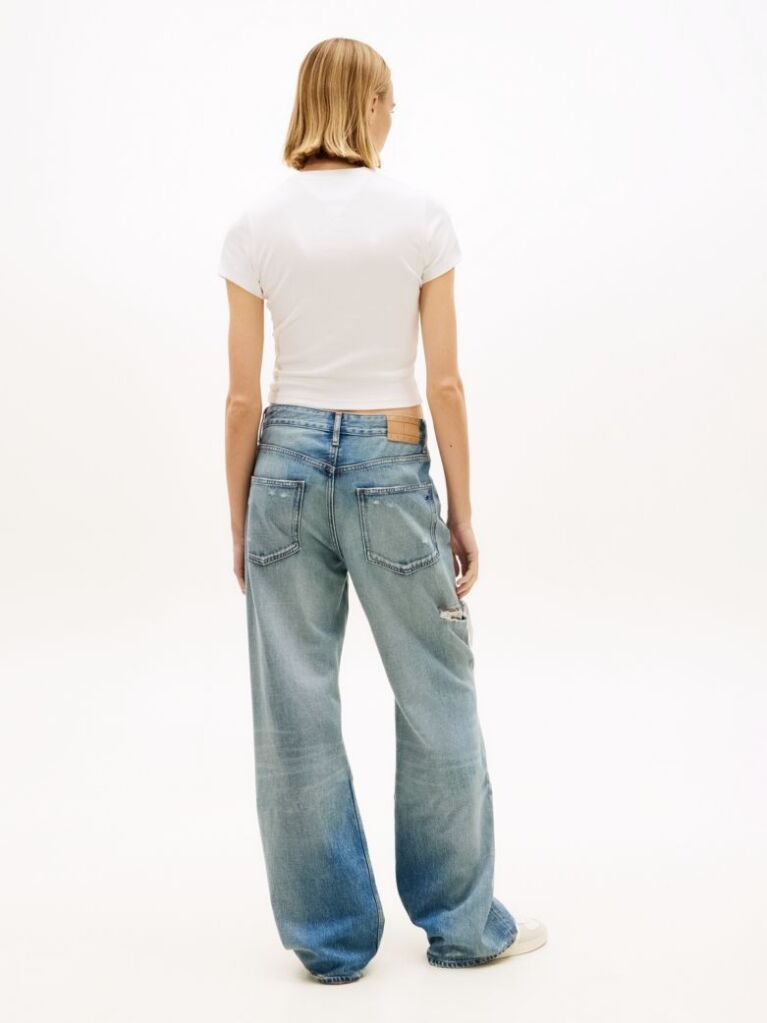White Wavy Flag Ribbed Slim T-Shirt  Women