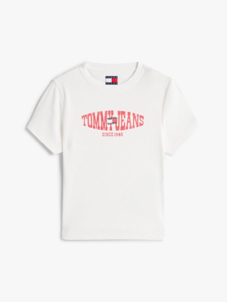 White Wavy Flag Ribbed Slim T-Shirt  Women