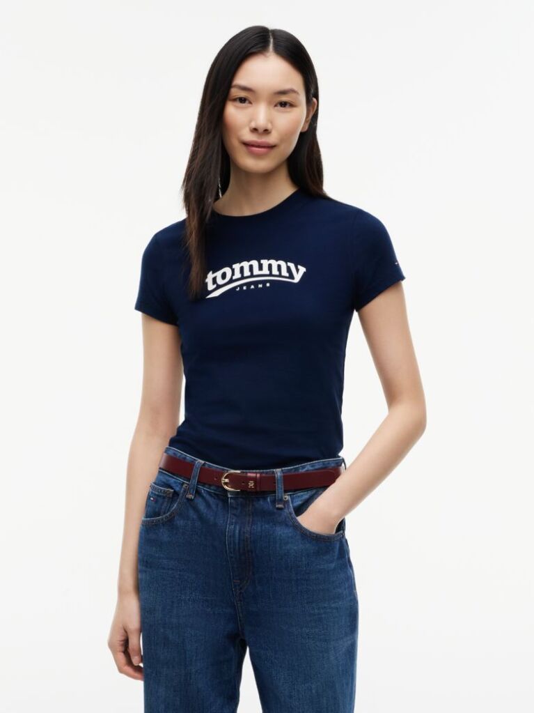 Μπλε T-Shirt Σε Στενή Γραμμή Με Λογότυπο  Γυναίκες