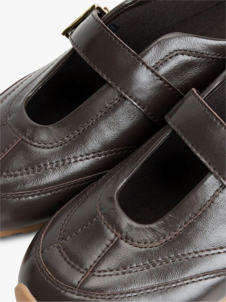 Καφέ Δερμάτινα Sneakers Σε Στιλ Mary Jane  Γυναίκες