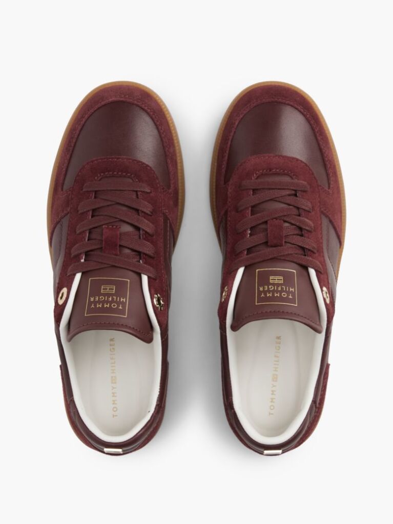 Red Leather Mixed Texture Enamel Flag Sneakers  Women