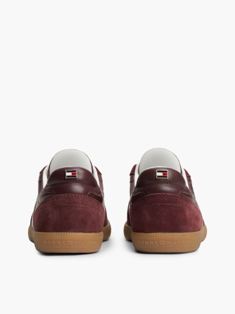 Red Leather Mixed Texture Enamel Flag Sneakers  Women