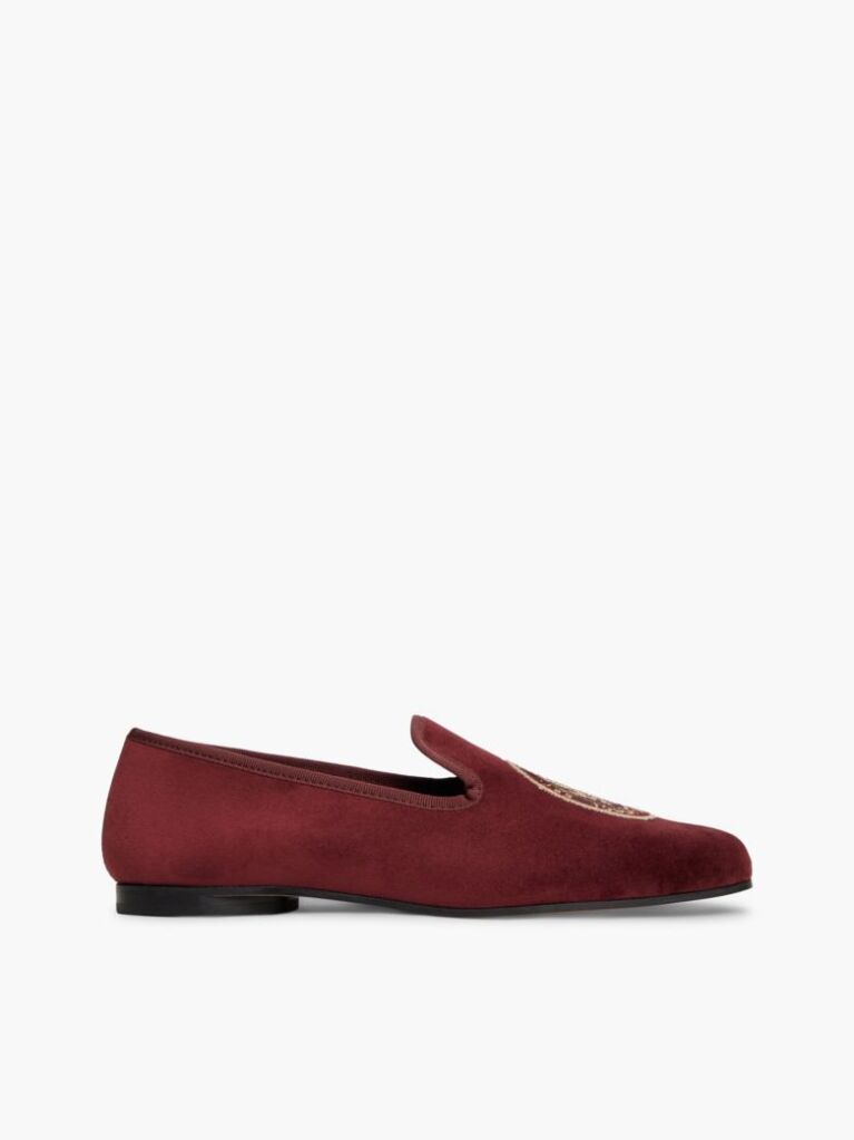 Red Crest Velour Loafer Slippers  Women