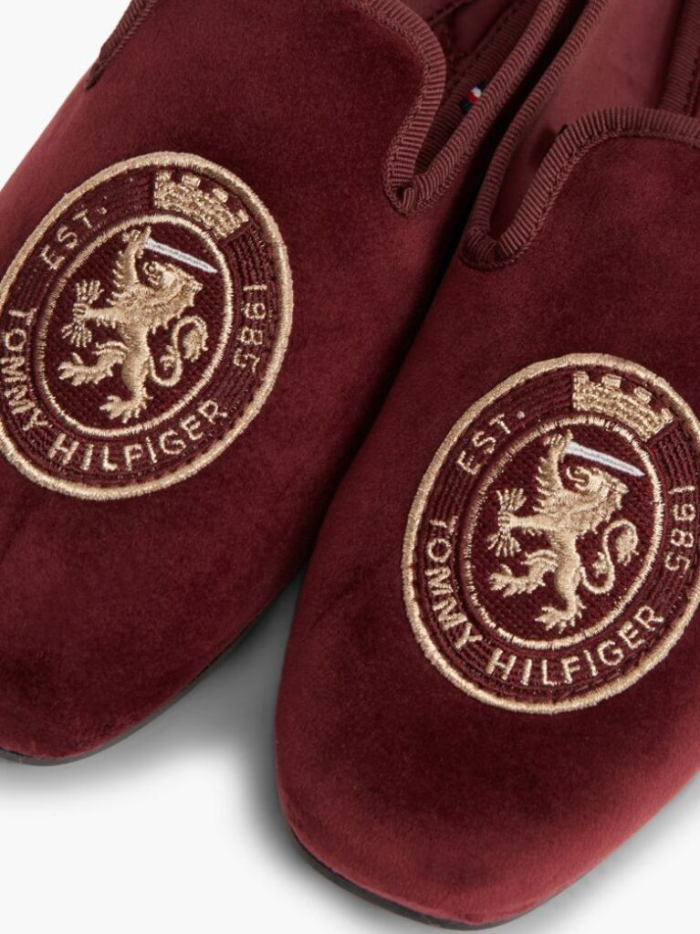 Red Crest Velour Loafer Slippers  Women