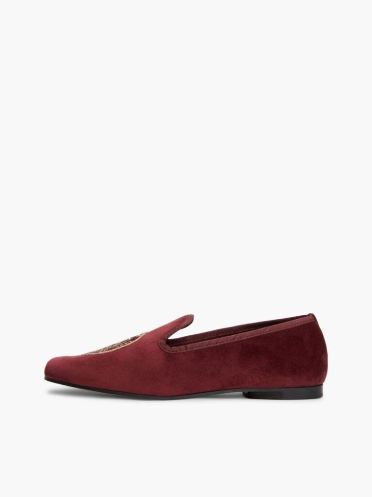 Red Crest Velour Loafer Slippers  Women