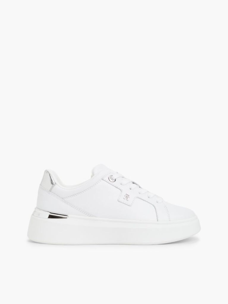 Άσπρο TH Monogram Δερμάτινα Sneakers Με Πλατφόρμα  Γυναίκες