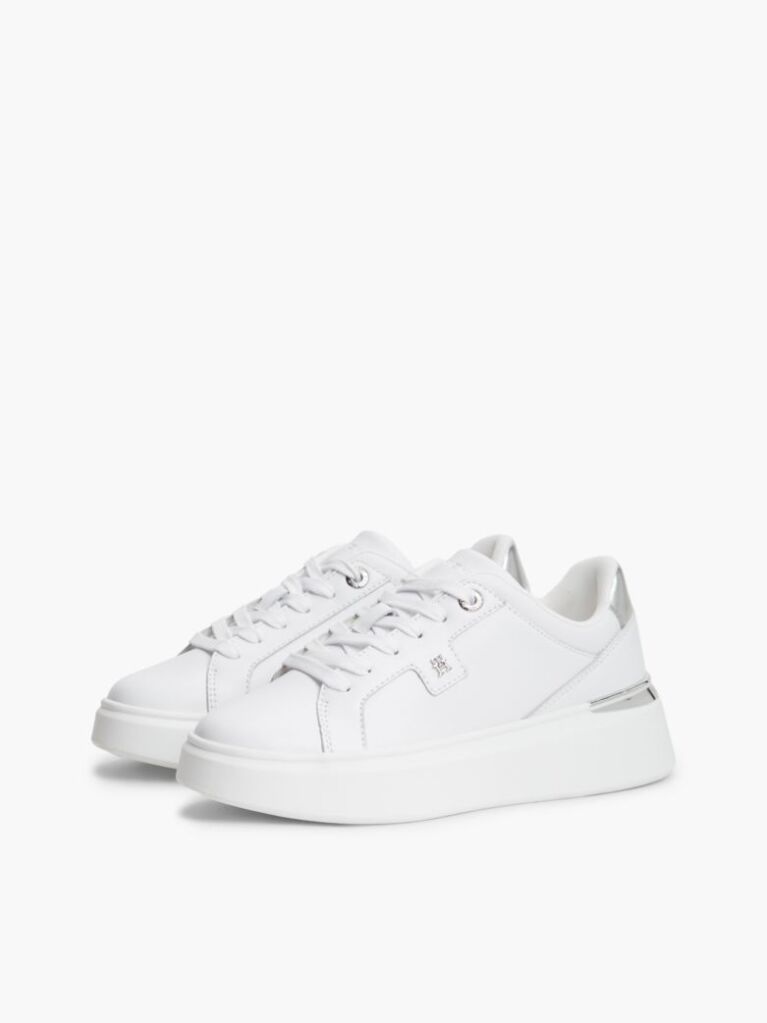 Άσπρο TH Monogram Δερμάτινα Sneakers Με Πλατφόρμα  Γυναίκες