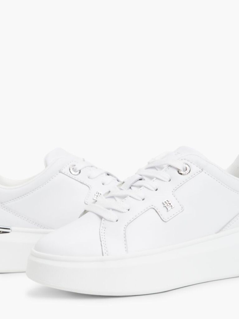 Άσπρο TH Monogram Δερμάτινα Sneakers Με Πλατφόρμα  Γυναίκες
